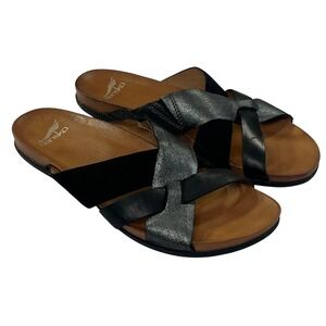 Dansko Joanna Sandals Womens 40/9.5-10 Black Metallic Leather Crossover Slides